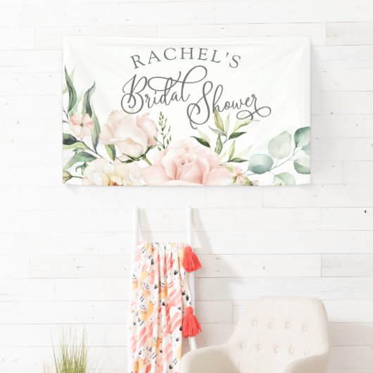 Chique elegante waterverf roze bloem bruidsshower spandoek (Insitu)