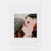 Chique elegante witte fotoscript bruiloft welkom acryl bord (Voorkant)