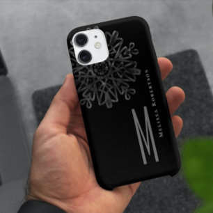 Chique Elegante Zwarte en Witte Sierlijke Monogram iPhone 13 Hoesje
