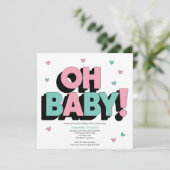 Chique en speelse Baby shower uitnodiging - Oh Bab (Staand voorkant)