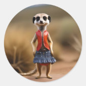 Chique en stijlvol: Meerkat Meisje in rok en jas Ronde Sticker (Voorkant)