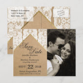 Chique en stijlvolle witte kant, goud en gerecycle aankondigingskaart (Voorkant / Achterkant)