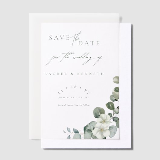 Chique Eucalyptus groen bruiloft Save the Date Vellum Uitnodigingen (Offset)