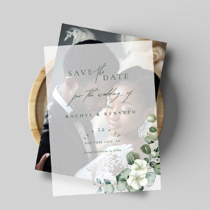 Chique Eucalyptus groen bruiloft Save the Date Vellum Uitnodigingen