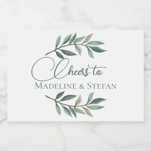 Chique eucalyptus laat botanische bruiloft mini sparkling wijnetiket (Enkel label)