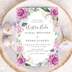 Chique Eucalyptus Paarse Rozen Nuestra Boda Bruilo Kaart