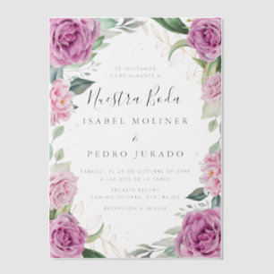 Chique Eucalyptus Paarse Rozen Nuestra Boda Bruilo Vellum Uitnodigingen