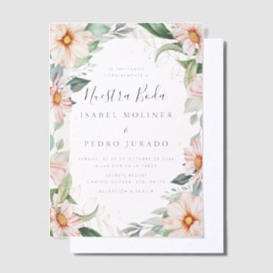 Chique Eucalyptus Perzik Rozen Nuestra Boda Bruilo Vellum Uitnodigingen