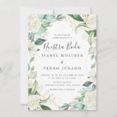 Chique eucalyptus witte rozen nuestra boda bruilof kaart (Voorkant)