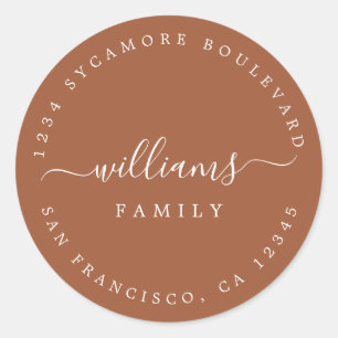 Chique familienaam Terracotta retouradres Ronde Sticker