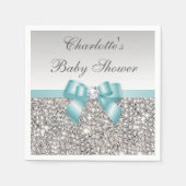 Chique Faux Blauwgroen Bow Silver Sequins Baby sho Servetten (Voorkant)