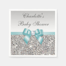 Chique Faux Blauwgroen Bow Silver Sequins Baby sho Servetten