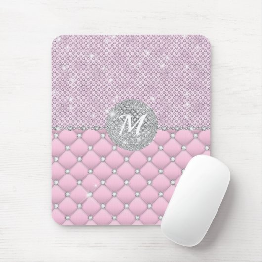 Chique Faux Crystal Roze Zilver Diamant Monogram Muismat (Met muis)
