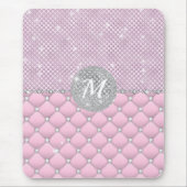 Chique Faux Crystal Roze Zilver Diamant Monogram Muismat (Voorkant)