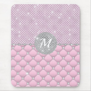 Chique Faux Crystal Roze Zilver Diamant Monogram Muismat