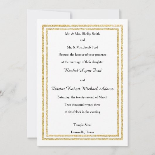 Chique Faux Gold Glittered Trim - 5x7 bruiloft uit Kaart (Voorkant)