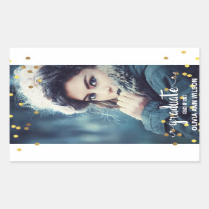 Chique Faux Gouden Folie Confetti Foto Afstuderen Rechthoekige Sticker