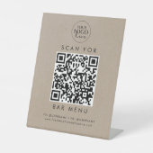 Chique Faux Kraft Business Logo Bar Menu QR Code Reclamebord Met Voetstuk (Voorkant)