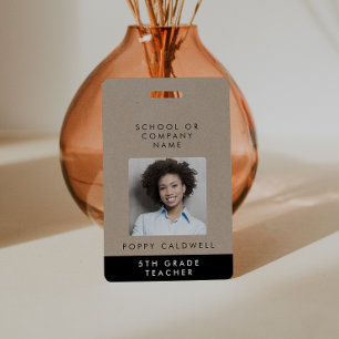 Chique Faux Kraft Foto Kleine Bedrijf of Docent ID Badge