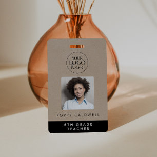 Chique Faux Kraft Logo Foto Medewerker of Docent I Badge