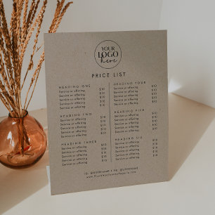 Chique Faux Kraft Logo Zakelijke prijslijst Reclamebord Met Voetstuk