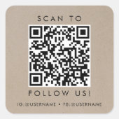 Chique Faux Kraft Zakelijk Sociale Media QR Code Vierkante Sticker (Voorkant)