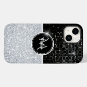 Chique faux zilver glitter zwart glitter monogram Case-Mate iPhone case (Achterkant (horizontaal))