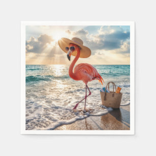 Chique Flamingo met Zonnehoed en Zonnebril Servet