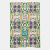 Chique Floral Monogram Initiaal Stijlvol Theedoek (Verticaal)