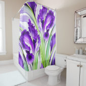 Chique Floral Paarse Iris Bloem Douchegordijn (In situ)