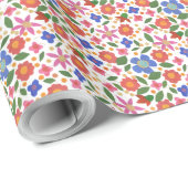 Chique Folk Art Stijl Bloemen op Wit Inpakpapier (Rol Hoek)