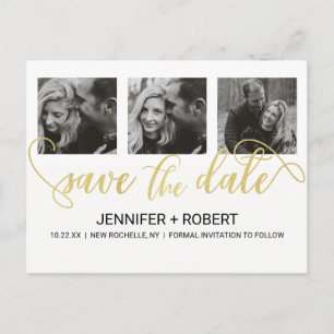 Chique foto GOUDEN FOLIE Hand Letter Save The Date Aankondigingskaart