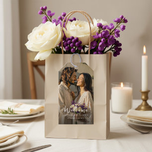 Chique foto-script bruiloft welkomsttas foto cadeaulabel