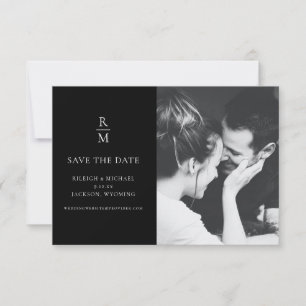 Chique Foto Zwart Monogram Bruiloft Save the Date