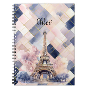 Chique Frans Blauw Roze Eiffeltoren Notitieboek
