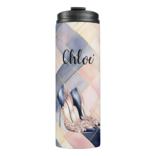 Chique Franse Blauwe Crème Blush Hoge Hakken Thermosbeker