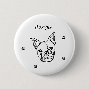Chique Franse Bulldog Line Art: Bewerken Jouw teks Ronde Button 5,7 Cm