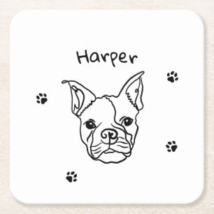 Chique Franse Bulldog Line Art: Bewerken Jouw teks Vierkante Kartonnen Onderzetter