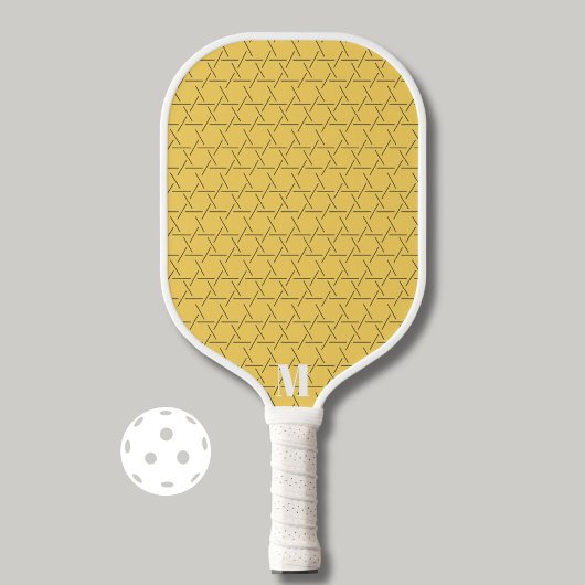 Chique Geel Geometrisch Patroon Modern Monogram Pickleball Paddle