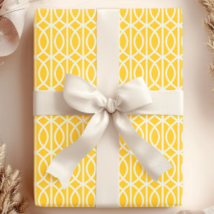 Chique Geel Witte Marokkaanse Traliewerk Patroon Cadeaupapier