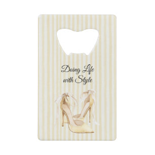 Chique Gele Hoge Hakken Strepen Verjaardag Kredietkaart Flessenopener