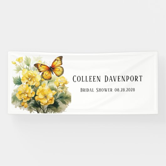 Chique Gele Hortensia Vlinder Bruidsdouche Spandoek (Horizontaal)