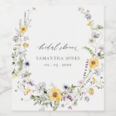 Chique Gele Sering Wilde Bloem Krans Bruidsdouche Wijn Etiket (Enkel label)