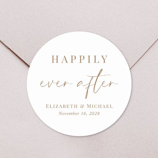 Chique gelukkig ooit na gouden script bruiloft ronde sticker