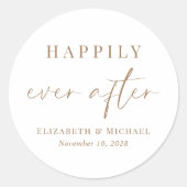 Chique gelukkig ooit na gouden script bruiloft ronde sticker (Voorkant)