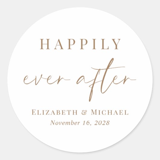 Chique gelukkig ooit na gouden script bruiloft ronde sticker (Voorkant)