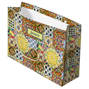 Chique geometrische mediterrane oranje tegels mono groot cadeauzakje