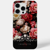 Chique gepersonaliseerde donkere pioen bloemenzwar Case-Mate iPhone case (Achterkant)