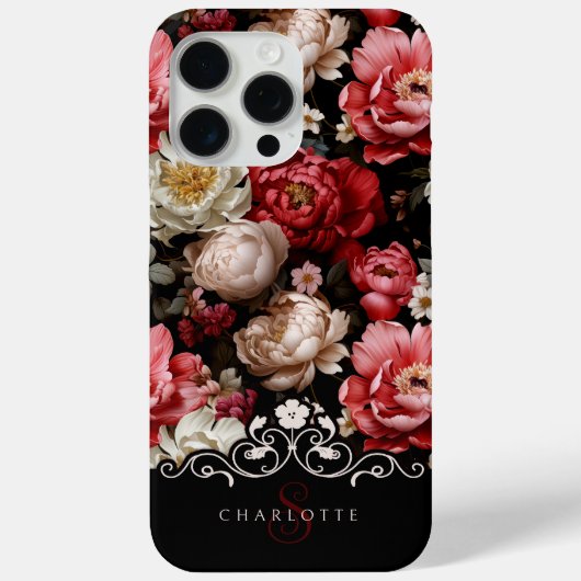 Chique gepersonaliseerde donkere pioen bloemenzwar Case-Mate iPhone case (Achterkant)