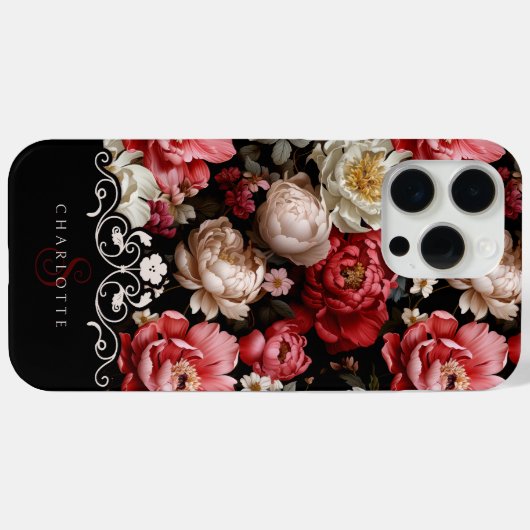 Chique gepersonaliseerde donkere pioen bloemenzwar Case-Mate iPhone case (Achterkant (horizontaal))